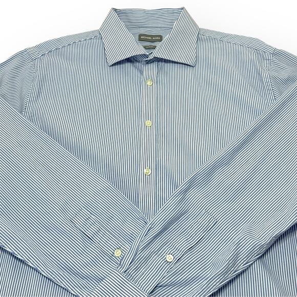 MICHAEL KORS COLLECTION Blue Pinstripe Dress Shirt Slim Office Work XL 17 34/35 - Picture 4 of 10